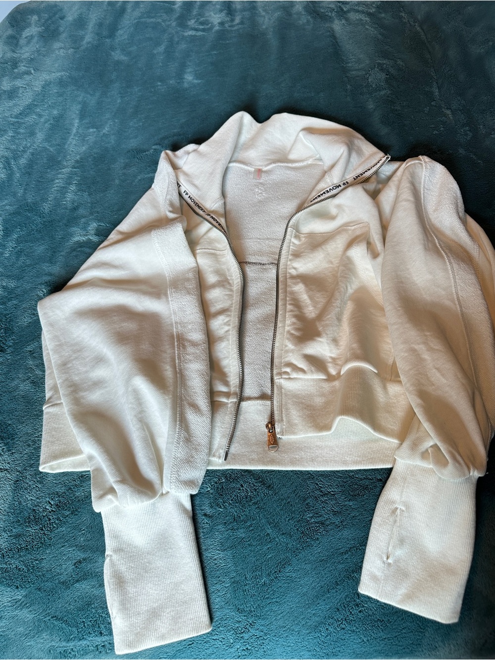 FP Movement by Free People Cream Zip Hoodie with Logo Drawstrings - Picture 2 of 6